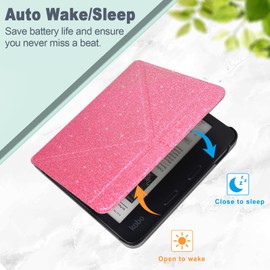 Caweet Case for Kobo Libra Colour 7 Inch 2024 Release, Premium PU Leather Origami Stand Protective Sleeve Cover with Auto Wake/Sleep Feature, Glitter Pink