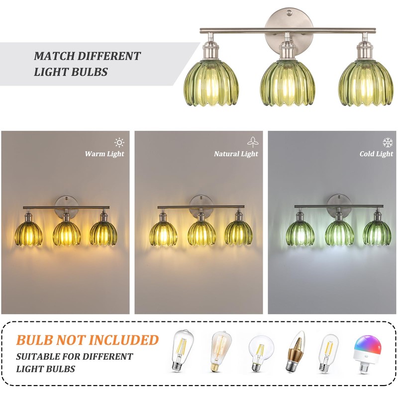 Shenmoyl Bathroom Light Fixtures, 3-Light Vanity wall Light Over Mirror