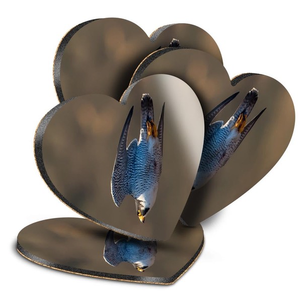 4 x Heart Coasters - Peregrine Falcon Bird Dive Cork