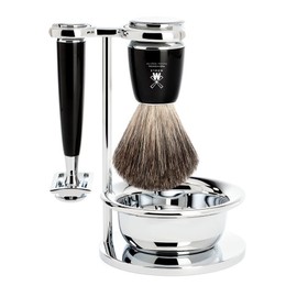 MÜHLE RYTMO 4-piece Pure Badger Double Edge Safety Razor (Closed Comb) Shaving Set For Men - Perfect for Every Day Use, Barbershop Quality Close Smooth Shave