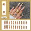 Gold Press on Nails Long Square Fake Nails with Rhinestone