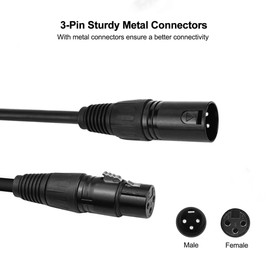 YAOJAR DMX Cable - 3 Pin Signal XLR Male to Female Wire, DMX512 XLR Male to Female Stage Light Signal Cable with Metal Connectors for Stage & DJ Lighting Fixtures (1.5M).