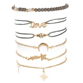 6 Stück Armband Damen, Armband set, Armband-Set mit Quasten, weißes Marmor-Armband, mit Herz, Perlen-Handkette, verstellbar, für Damen und Mädchen