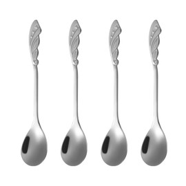 Ouliget Stainless Steel Coffee Dessert Spoon, Cute Demitasse Spoon for Stirring, Creative Flower Sugar Spoon, 4 Pieces