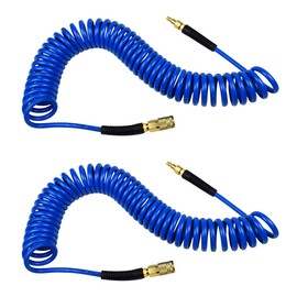 YOTOO Polyurethane Recoil Air Hose 1/4" Inner Diameter by 25' Long with Bend Restrictor, 1/4" Industrial Quick Coupler and Plug, Blue. 2-Pack