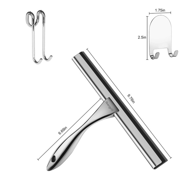 Ibergrif M34101 No Drilling Shower Squeegee with Hook, Bathroom Scraper