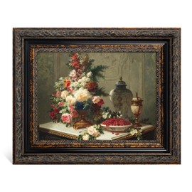 FOLKOR Antique French Painting Frame for 24x36 Stretched Canvas Board, 3.2” DIY Black Gold Heavy Wood Frame for Landscape Family Animal Memorial Portraits, Ornate Open Back Wall Frame, No Cover & Back