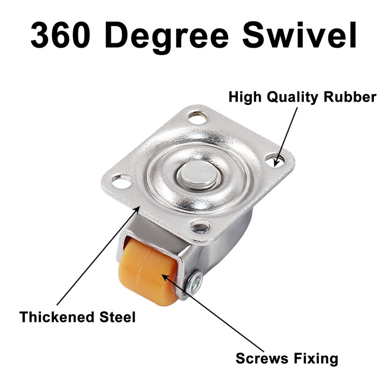 Murtenze 8PCS Mini Swivel Caster Wheels 1/2 inch, Orange |