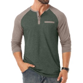 Sailwind Mens Cotton Henley Shirts Long Sleeve Casual T-Shirts Lightweight Button Pullover Shirts with Pocket Green Khaki