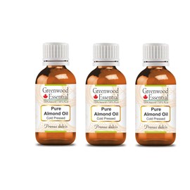 Greenwood Essential Pure Almond Oil (Prunus dulcis) Natural Therapeutic Quality Cold Pressed (Pack of Three) 100 ml x 3 (10 oz)
