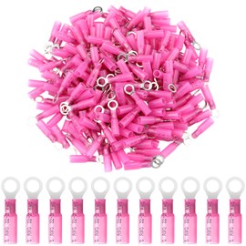 Ecally 300 Pcs Heat Shrink Ring Terminals #10 Electrical Connectors Connector Clear Wire Connectors, Waterproof and Insulated(Pink,Ring#10)