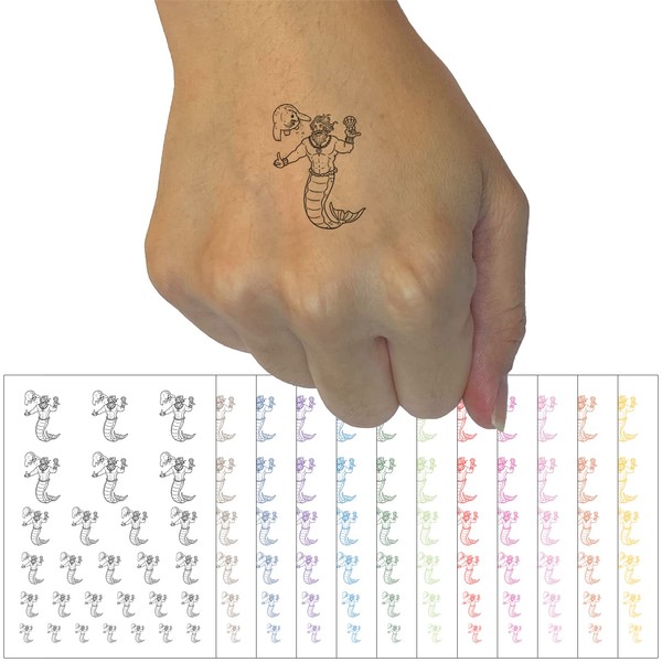Merman Mermaid Training Seal Puppy with Clam Shell Temporary Tattoo