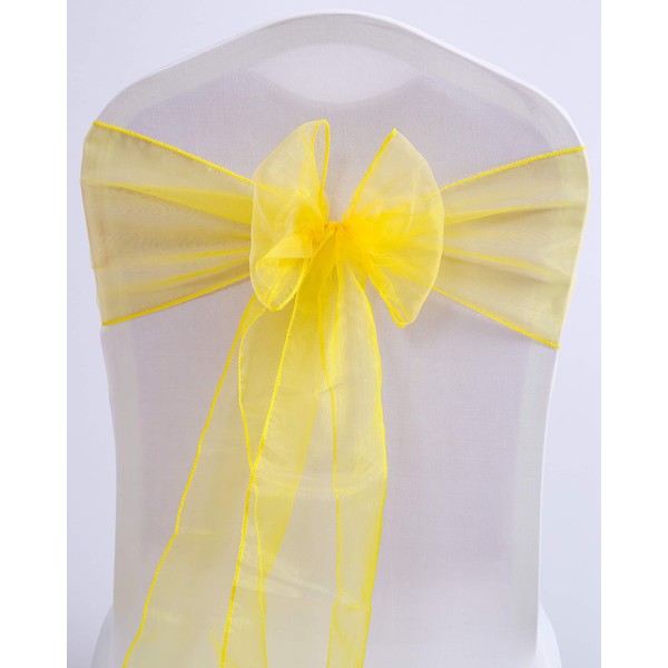 Namvo 10pcs Organza Chair Bows Yellow, Fuller Wider Sash Chair