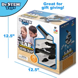 Dr. STEM Toys 39 Piece Microscope Kit for Kids with Top and Bottom Lights, Specimen Slides, 40X, 100X, and 400X Adjustable Lenses - for Kids and Schools (Ages 8+), White