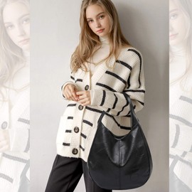 NICOLE & DORIS Women Handbag Top Handle Shoulder Bag Ladies Retro Tote Bag Soft PU Leather Shopper Purse Lightweight Stylish School Handbag Elegant Messenger Bag Black