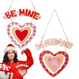 Valentines Day Door Sign | BE MINE I LOVE YOU Welcome Sign,2X Heart Shaped Front Door Decorations, 30x17cm/11.8x6.7 inch Farmhouse Porch Wall Decor for Valentine's Day