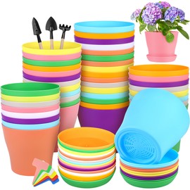 Hahood 36 Pack 5.5 Inch Plastic Plant Pots with Saucers Colorful Flower Plant Container Seed Starting Pots Thickened Seedlings Nursery Pots for Home Garden Indoor Outdoor Flowers, 9 Colors
