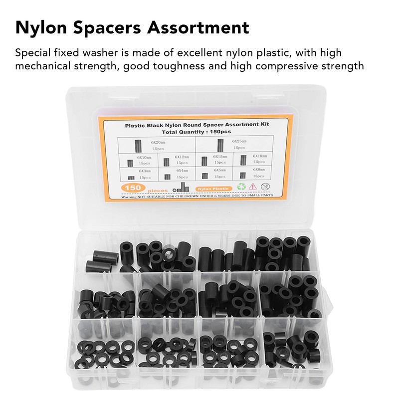 150Pcs Nylon Spacers Assortment Round Plastic for Screws Hardware Standoff