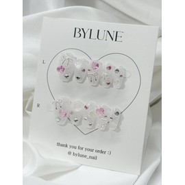 Jewel Pink Glitter Jewel Handmade Nail Tips Nail Tips - Short Nose Pin / 쥬얼 핑크 글리터 보석 수제네일팁 네일팁 - 숏코핀