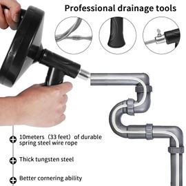 Drain Snake Auger，33 Feet Snake Drain Clog Remover Tool for Sewers, Kitchens and Bathrooms，Heavy Plumbing Snake Drain Hair Clog Removal Tool With Gloves and Plumbing Snake for Toilet
