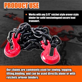 G80 Transport Binder Chain 3/8 Inch x 10 Foot | 7,100 lbs Safe Working Load | Heavy Duty Tow Chain with Clevis Grab Hooks | Ideal for Towing, Tie-Down, and Lifting Applications