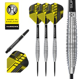 Harrows NX90 Bomb & Parallel Shape Darts Set I Professional Darts 90% Tungsten Steel Tip ALL Weights Pro Darts I 10pc Set with Black Supergrip Midi Shafts & NX90 Flights (Bomb Shape, 21g)