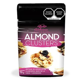 ADELICIOUS Almond Cluster - Botana de Hojuelas de Almendra, Nuez de la India y Arándano. Bolsa de 125 g.