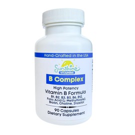 Sunshine Vitamins B Complex, 90 Capsules, Supports Energy, Metabolism, Brain, Immune & Nervous System Health, Non-GMO, No Soy, Gluten, Dairy