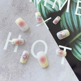 Resweky Medioum Long Square Gefälschte Nägel Star Französisch Presse auf Nägel Glänzende Kristall Nude Falsche Nägel Volle Abdeckung Acryl Nägel für Frauen…