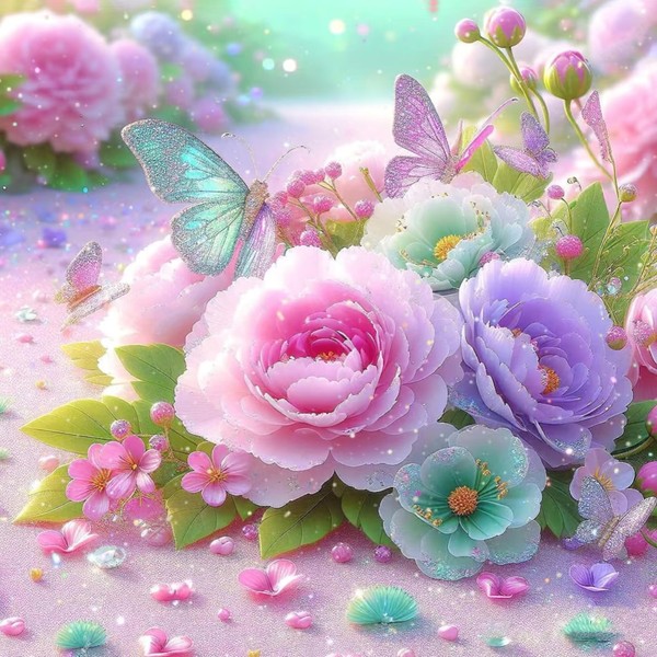 Flowers Butterfly Diamond Art Kits for Adults Beginner, Pink 5D