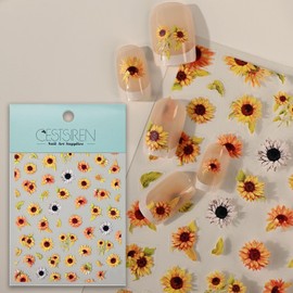 CESTSIREN Sunflower Nail Art Stickers, Thin Floral Nail Decals, for Nail Art Design, Self-Adhesive, Nail Accessories for Women, Nail Art Supplies