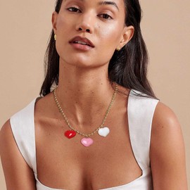 HZMAN Love Heart Necklace for Women 14K Gold Plated Beaded Chain Heart Pendant Necklace Jewelry Gift, Brass, No Gemstone