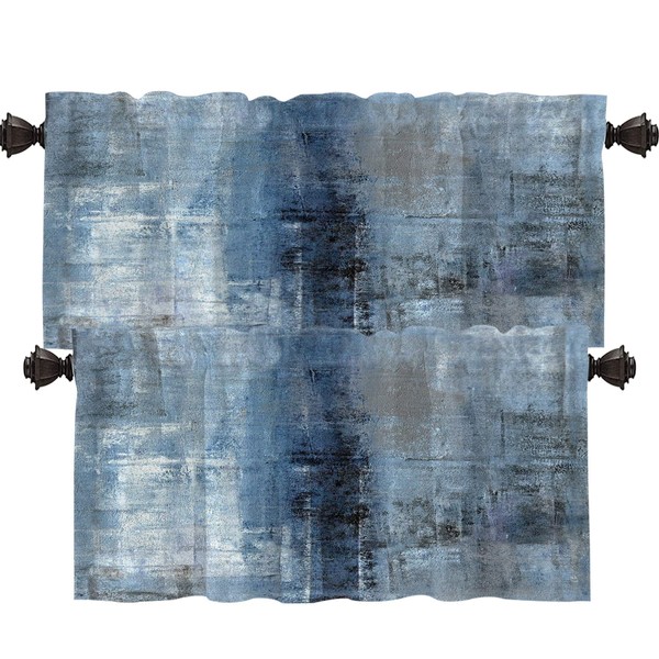 Shrahala Blue Grey Abstract Art Kitchen Valances, Abstract Hand Painted
