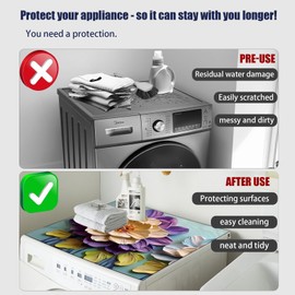 REAIJUNPIN 23.6" x 23.6" Washer and Dryer Covers for the Top,Flowers Dust Cover Pad for Washer and Dryer,Dust Cover Pad for Washer and Dryer Non-slip, Easy to clean (Pink Purple Flower)