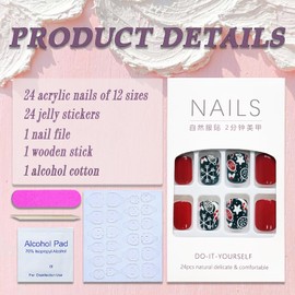 Christmas Press on Nails Short Square SWEKKE Red Green Fake Nails Full Cover White Snowflake False Nails with Designs Glossy Glue on Nails Cute Acrylic Manicure Artificial Nails for Women Girls