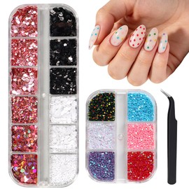 2 Boxes 18 Grids Polka Dots Nail Sequins for Nail Art