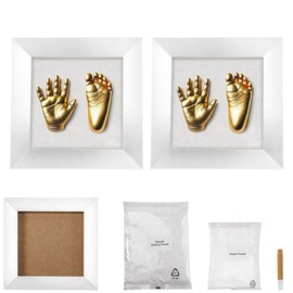 Your Design Wooden Picture Frames: Set of 2 3D Impression Set Baby Hand & Footprint with Wooden Frame, 24 x 24 cm (Pet Footprint Set, 3D Handprint Shapes)