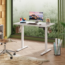 DEVAISE Whole Piece Desktop Electric Standing Desk, 40" x 24" Adjustable Height Computer Desk, 3 Height Memory Settings, Sit Stand Up Desk for Home Office, White
