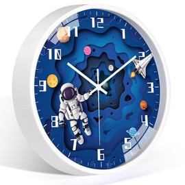 WEEKSUN 25 cm Children's Wall Clock, Silent Wall Clock, Easy to Read White Arabic Numerals, Suitable for Living Room, Bedroom, School Classroom, Dark Blue