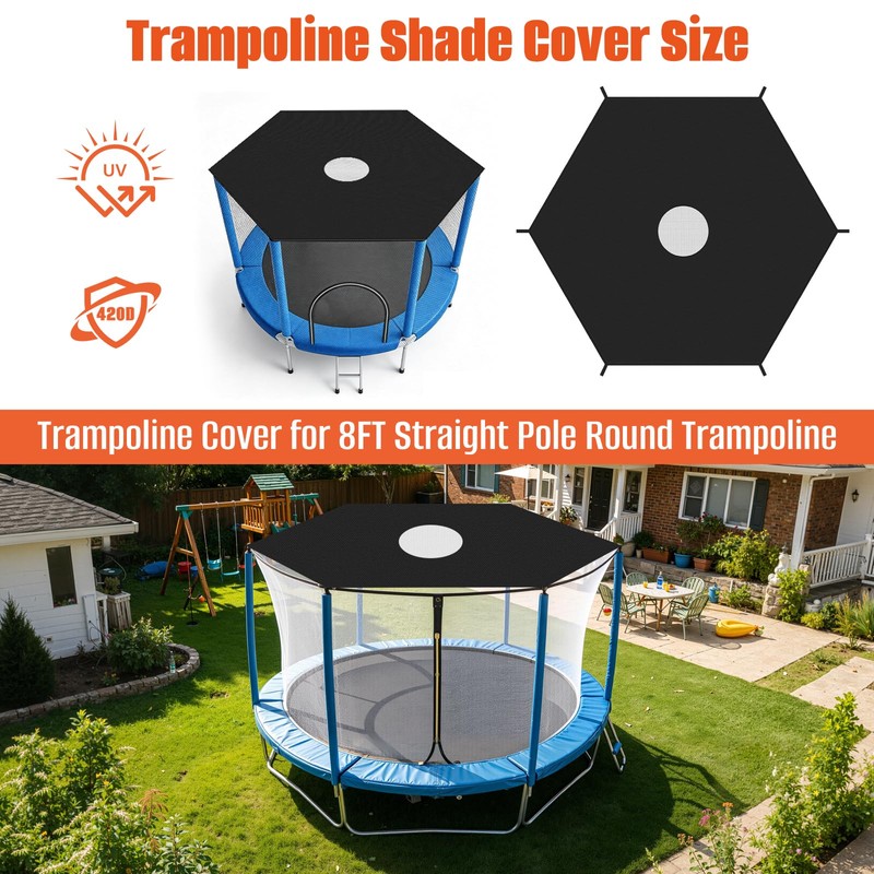 Trampoline Shade Cover with Hole,8FT Waterproof Trampoline Top Cover Fits