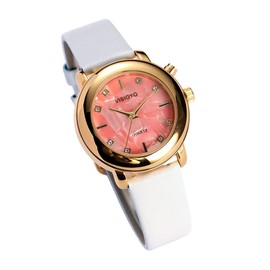 English Talking Watch with Alarm Function for Ladies, Talking Date and Time (White Leather Strap TAG-1401C)