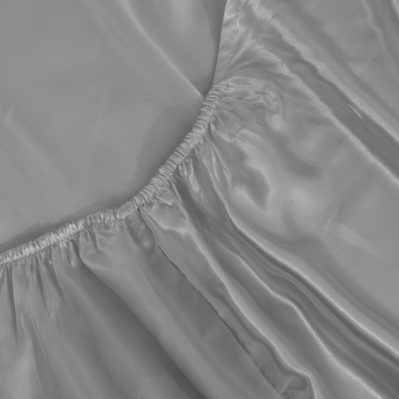 ROOEE Satin Silk Fitted Sheet with Pillowcase Set Breathable Soft