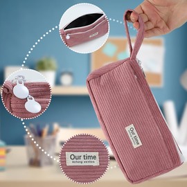 MHwan Pencil Case with Large Capacity and 2 Compartments, Simple and Retro Pencil Case with Handle, Easy to Carry, Suitable for School, Office, Girls, Boys, Children, Adults, gray, briefcase