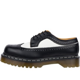 Dr. Martens, 3989 Brogue BEX 3-Eye Leather Wingtip Shoe for Men and Women, Black & White, 14 US Women/13 US Men