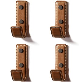 Pack of 4 Leather Wall Hooks for Hanging, Coat Hooks for Wall, Coat Hooks Wall Mount, Small Hooks for Hanging Towels, Bags, Hats, Scarves, Keys, Clothes, Suitable (Brown)