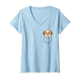 Womens Cute Shih Tzu Puppy Pocket Pal Funny Shih Tzu Small Dog V-Neck T-Shirt