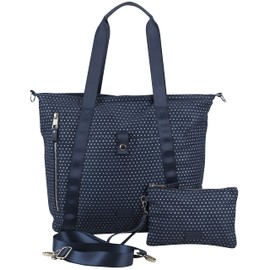 BODHI Township Tote with Removable Zipper Wristlet and Adjustable Crossbody Strap-Navy/Glitter Dots