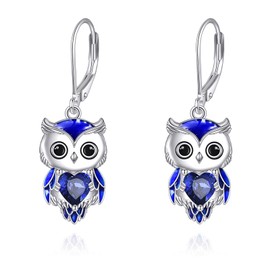 Owl Earrings for Women Sterling Silver Owl Jewellery September Birthstone Owl Dangle Earrings Christmas Gifts (09-September)