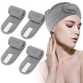 Leaflai Diadema de spa, paquete de 4 diademas de maquillaje para la cabeza, de tela de rizo, diadema de entrenamiento, diademas mágicas ajustables par
