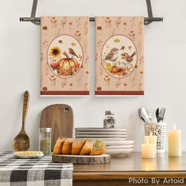 Artoid Mode Mushroom Bird Pumpkin Fall Kitchen Towels Dish Towels, 18x26 Inch Farmhouse Sunflower Decoration Hand Towels Set of 2